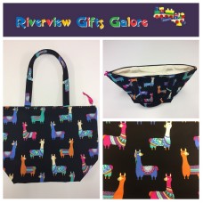 Large Tote Bag With Zip - Llamas Black Large Tote Bag With Zip - Llamas Black